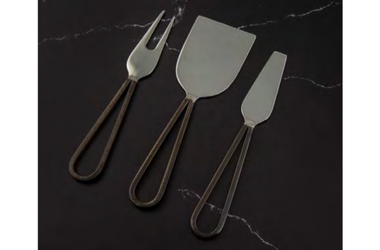3 Piece Black Metal Loop Handle Cheese Set